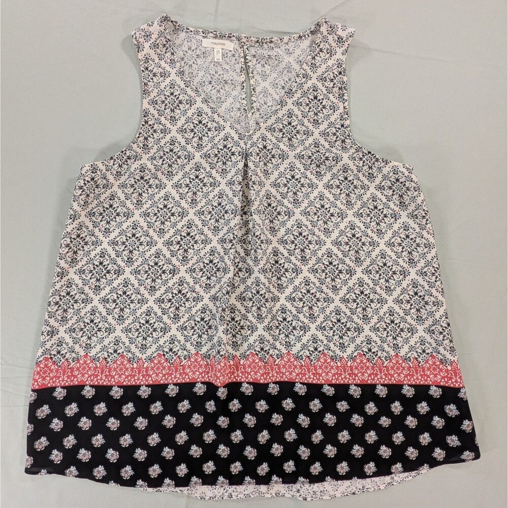 Maurice's  Medium Cream Black Medallion Pullover Polyester Sleeveless Tank